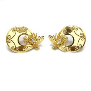 Vintage Large Bee Insect Clip Earrings, Cream Enamel